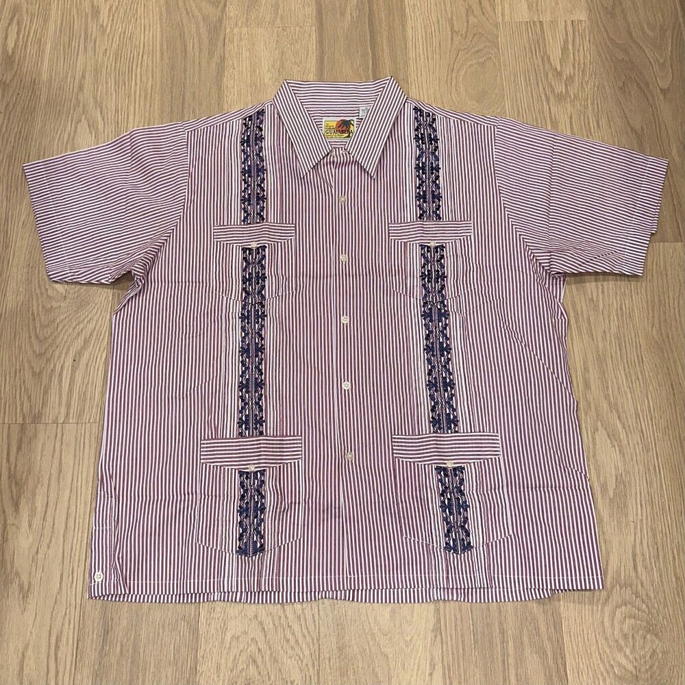 Vintage Haband Guayabera Shirt Mens XL Red White Blue Patriotic USA Vacation